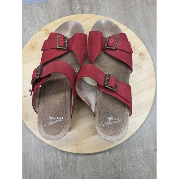 Dansko Red Leather Buckle Strap Wedge Sandals‎ Comfort Shoes Size 39 8.5 Selma - Picture 8 of 9